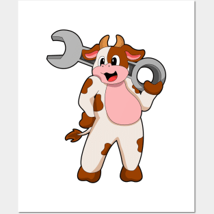 Cow as Mechanic with Wrench Posters and Art